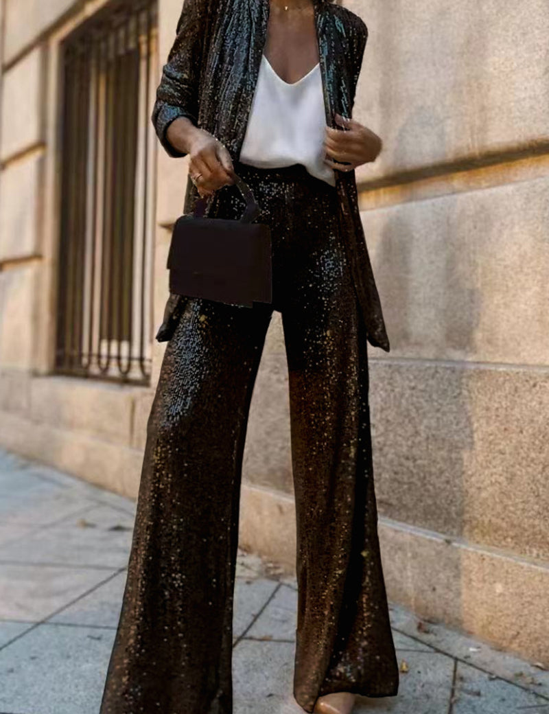 Sequin Trouser Suit for Women – Blazer & Wide-Leg Trousers for Special Occasions 1