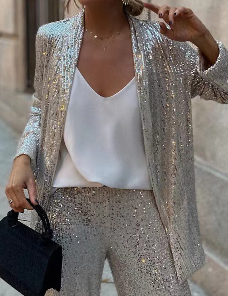 Sequin Trouser Suit for Women – Blazer & Wide-Leg Trousers for Special Occasions 2