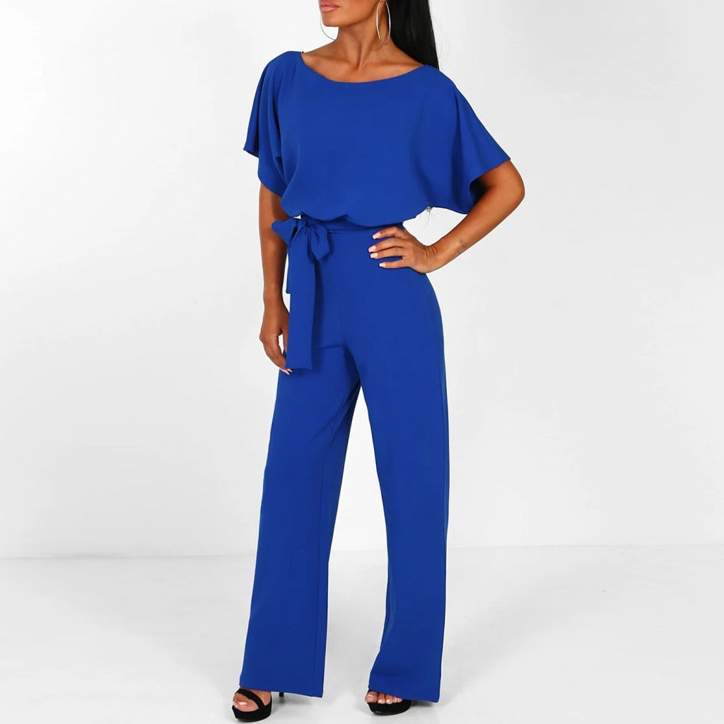 Wide-Leg Jumpsuit for Women – Belted Short-Sleeve Summer Jumpsuit 4