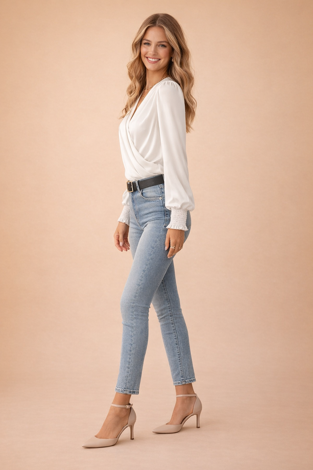 Long-Sleeve V-Neck Blouse for Women – Elegant Versatile Top – Adrianna