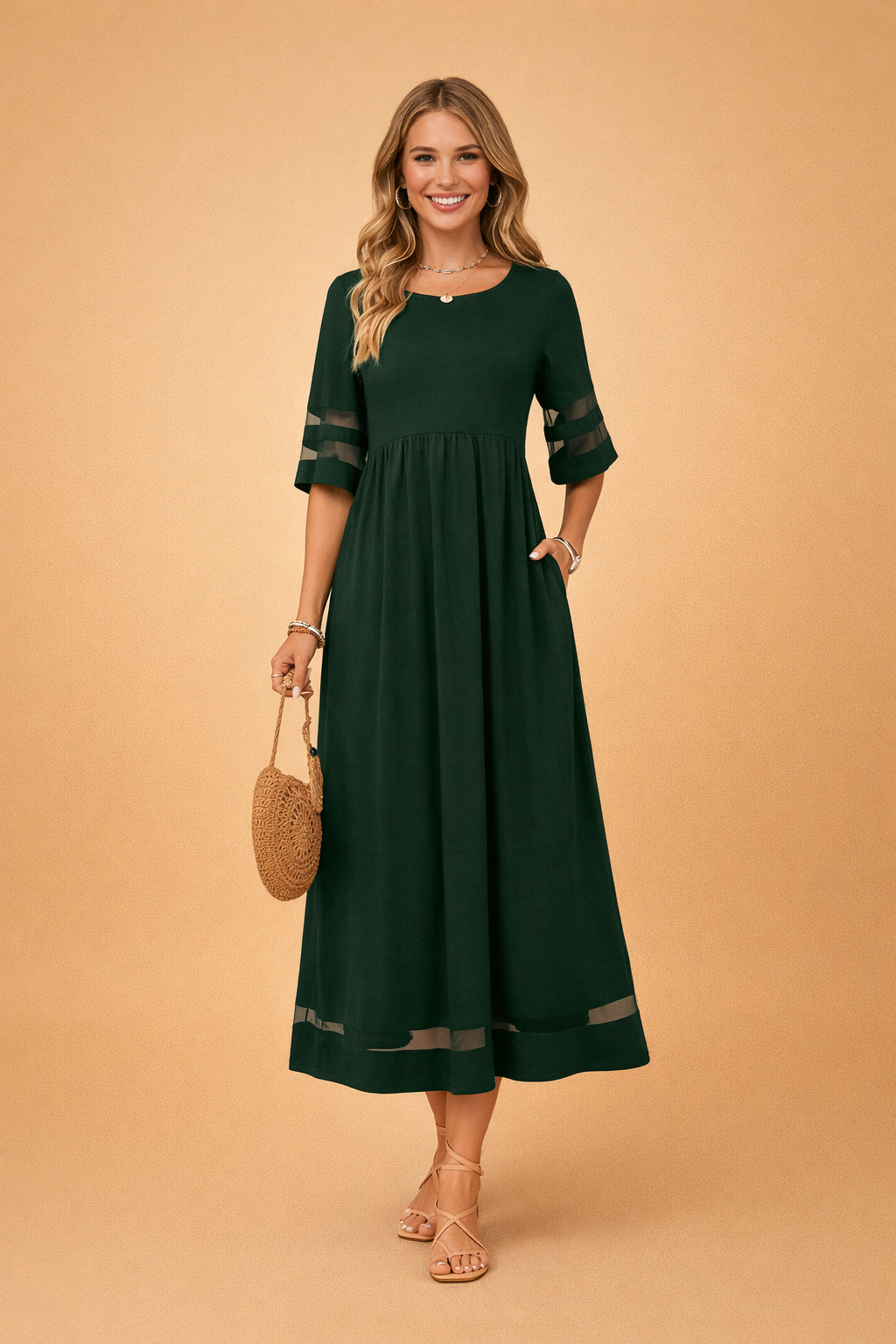 Maxi Dress for Women – Round-Neck Occasion Dress with Pockets – Camogli