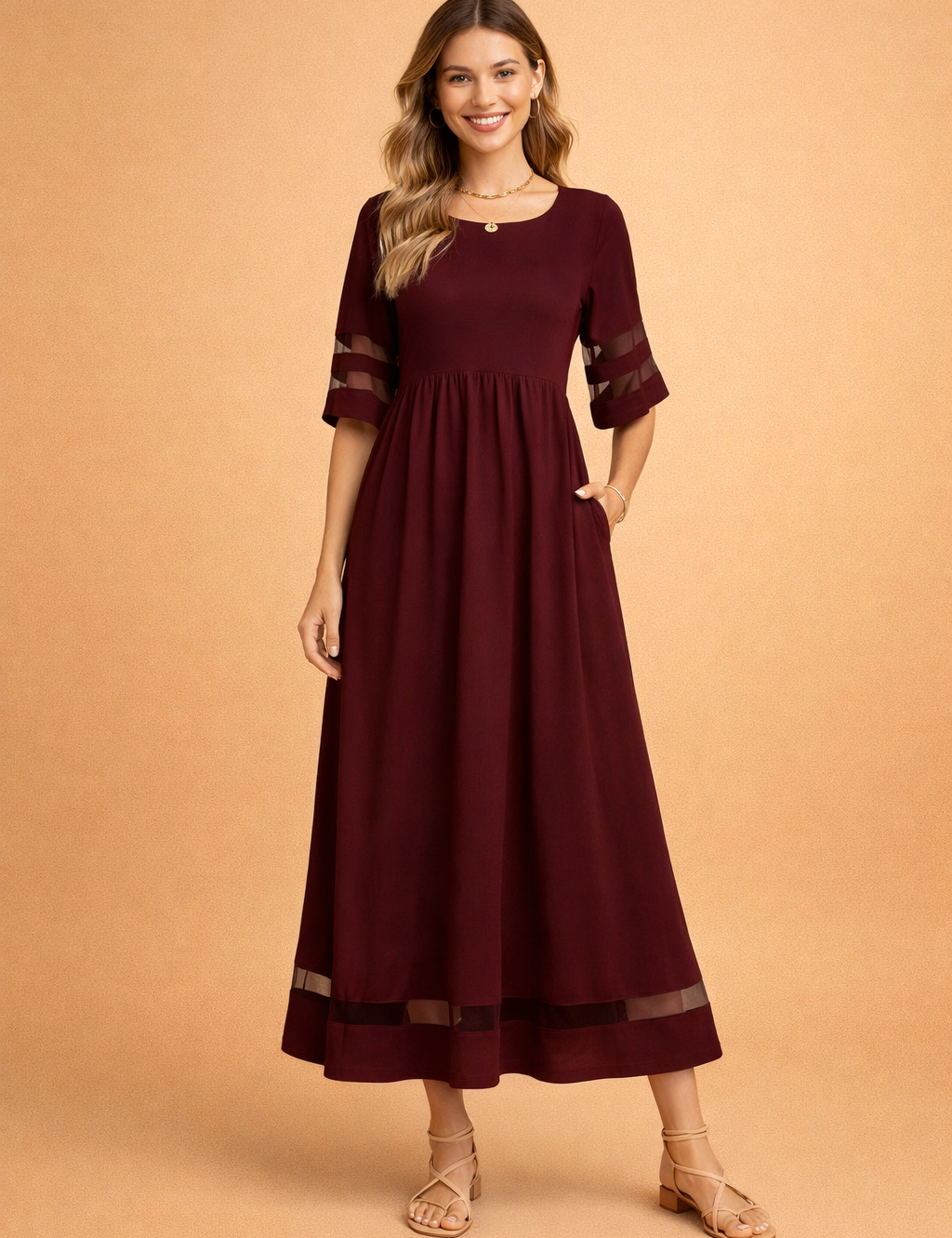 Maxi Dress for Women – Round-Neck Occasion Dress with Pockets – Camogli