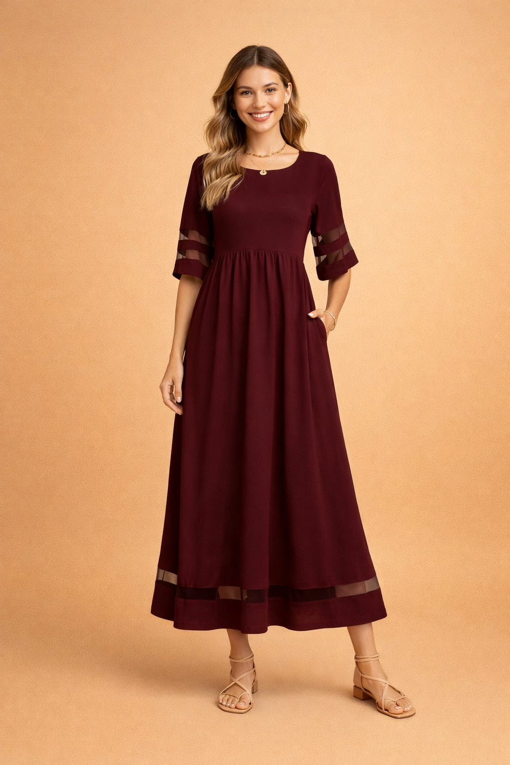 Maxi Dress for Women – Round-Neck Occasion Dress with Pockets – Camogli