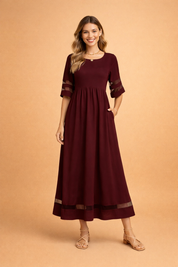 Maxi Dress for Women – Round-Neck Occasion Dress with Pockets – Camogli