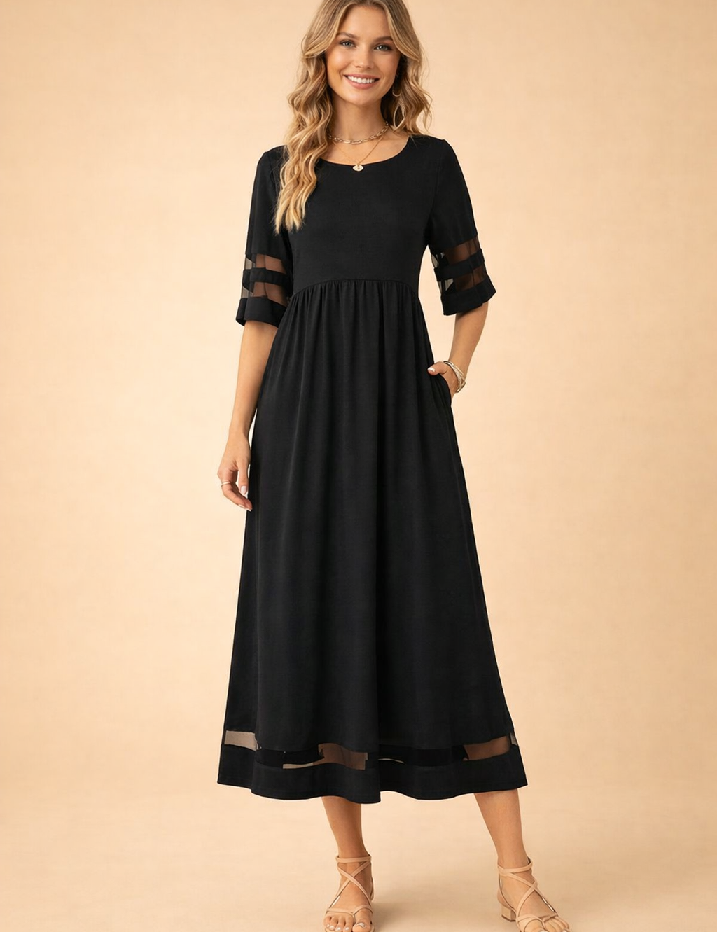 Maxi Dress for Women – Round-Neck Occasion Dress with Pockets – Camogli