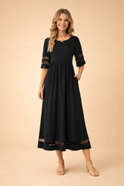 Maxi Dress for Women – Round-Neck Occasion Dress with Pockets – Camogli