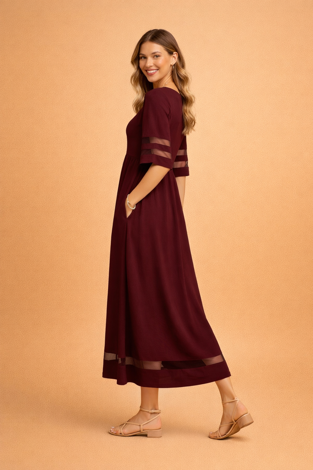 Maxi Dress for Women – Round-Neck Occasion Dress with Pockets – Camogli