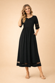 Maxi Dress for Women – Round-Neck Occasion Dress with Pockets – Camogli
