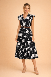 Summer Dress for Women – Elegant Fitted Black Summer Dress – Sue