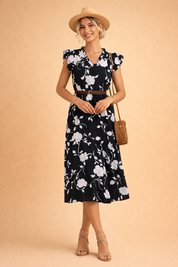 Summer Dress for Women – Elegant Fitted Black Summer Dress – Sue