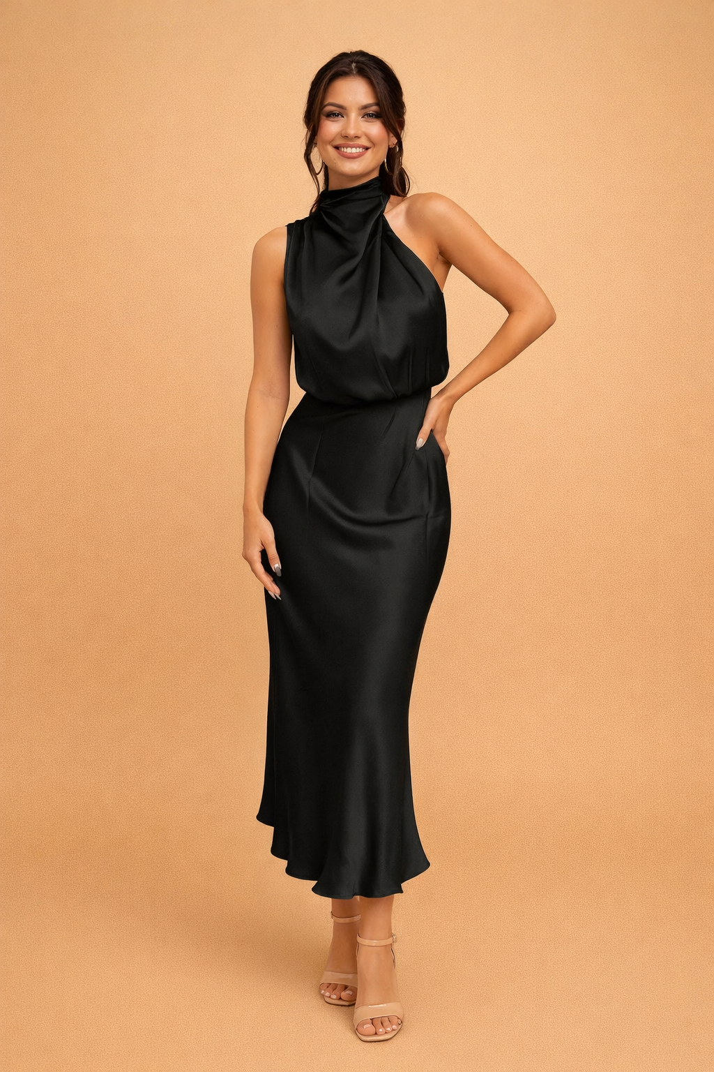 One-Shoulder Midi Dress for Women – Elegant Occasion Dress – Madelyn