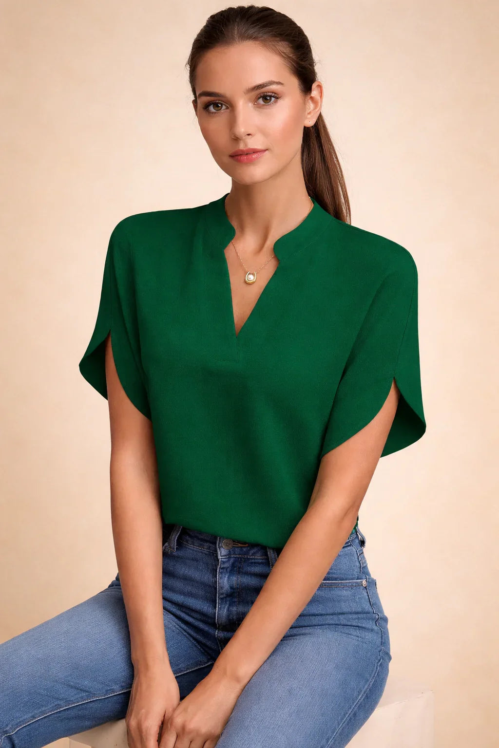 Vintage-Style Shirt for Women – Asymmetric-Hem Flattering Shirt – Magnolia