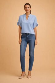 Vintage-Style Shirt for Women – Asymmetric-Hem Flattering Shirt – Magnolia