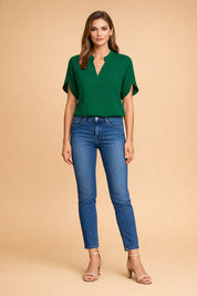 Vintage-Style Shirt for Women – Asymmetric-Hem Flattering Shirt – Magnolia