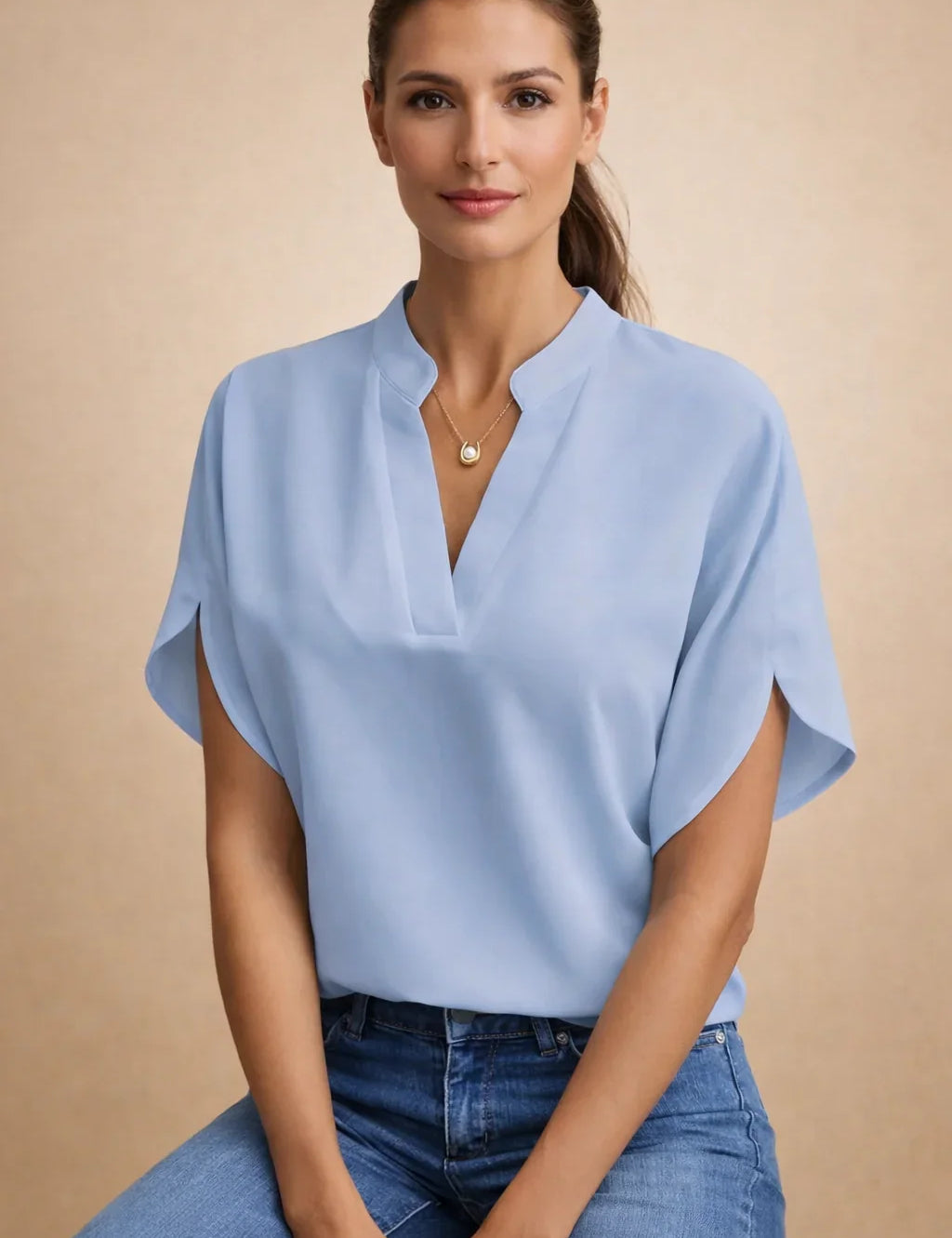 Vintage-Style Shirt for Women – Asymmetric-Hem Flattering Shirt – Magnolia