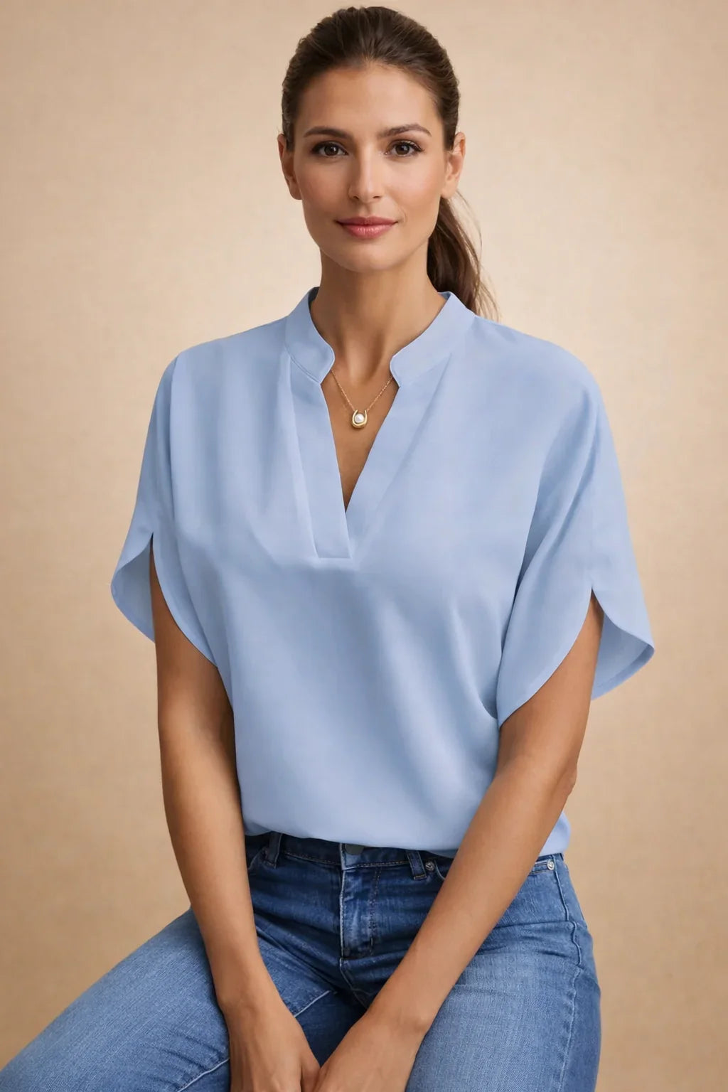 Vintage-Style Shirt for Women – Asymmetric-Hem Flattering Shirt – Magnolia
