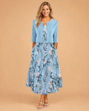 Floral Two-Piece Midi Dress for Women – Elegant Wedding Guest & Summer Dress