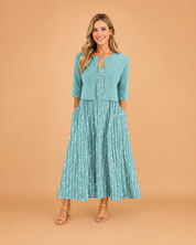 Floral Two-Piece Midi Dress for Women – Elegant Wedding Guest & Summer Dress