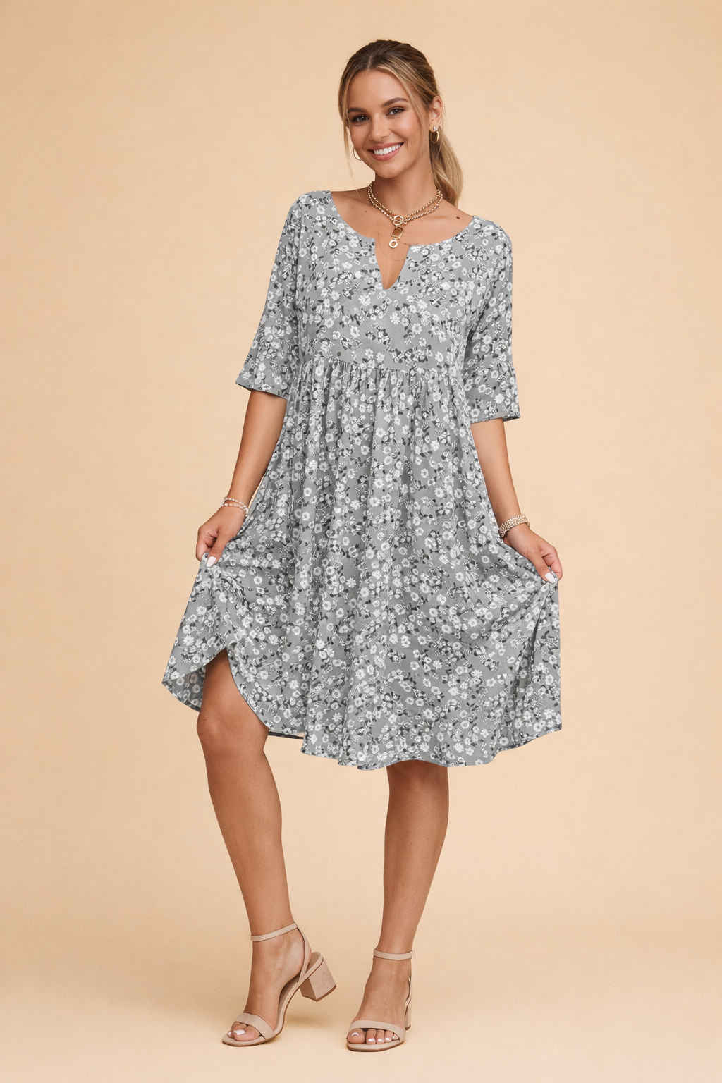 Floral Midi Dress for Women – Relaxed Summer Dress – Daisy