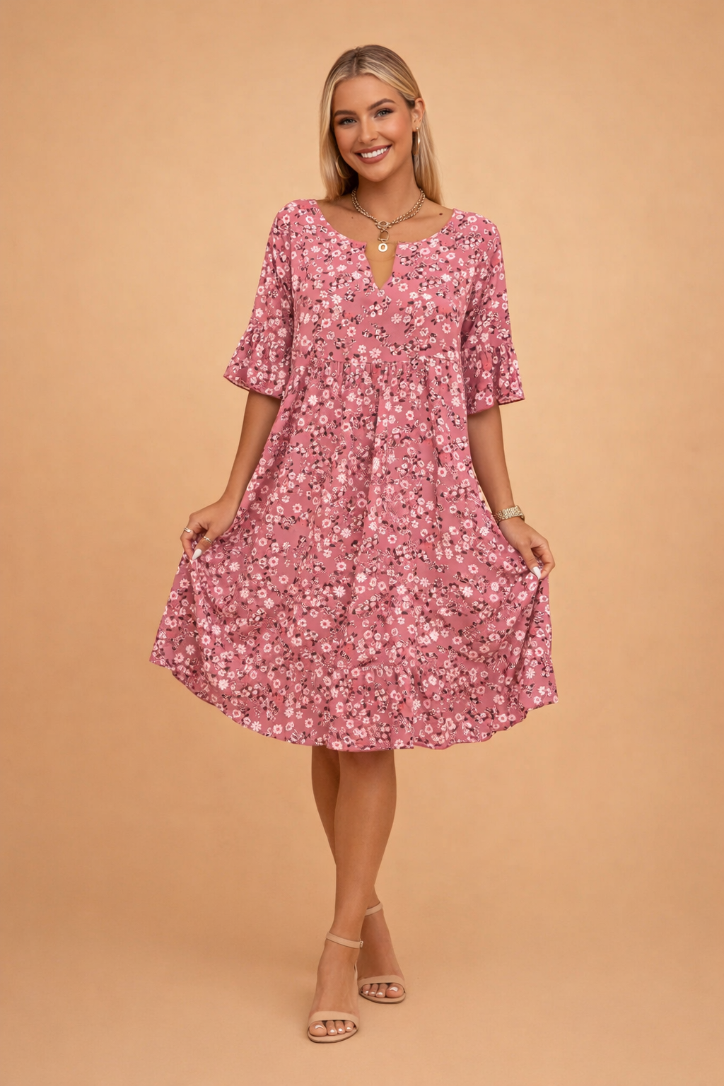 Floral Midi Dress for Women – Relaxed Summer Dress – Daisy