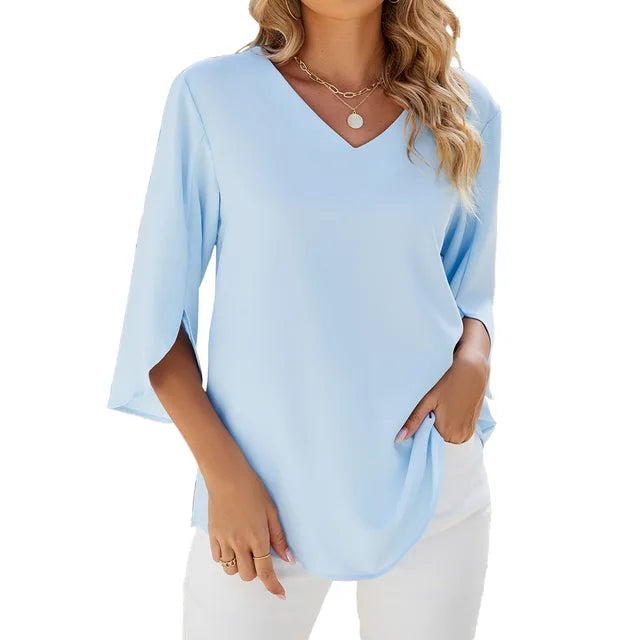 Chiffon V-Neck Blouse for Women – Bell-Sleeve Elegant Blouse – Jamy 4