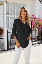 Chiffon V-Neck Blouse for Women – Bell-Sleeve Elegant Blouse – Jamy 7