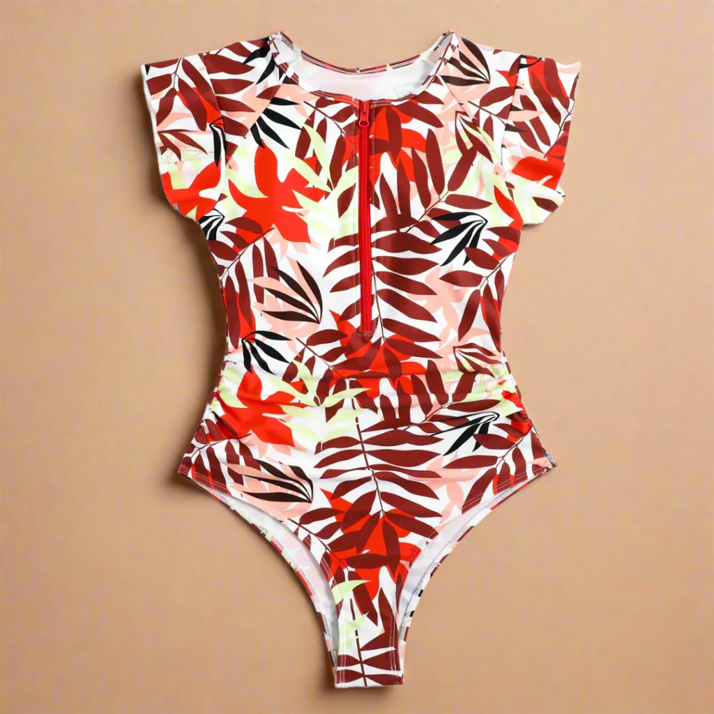 Leaf-Print One-Piece Swimsuit for Women – Zip-Front Bathing Suit for Beach & Pool 4