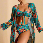 Floral Bikini & Cover-Up Set for Women – Elegant High-Waisted Summer Swimwear 0