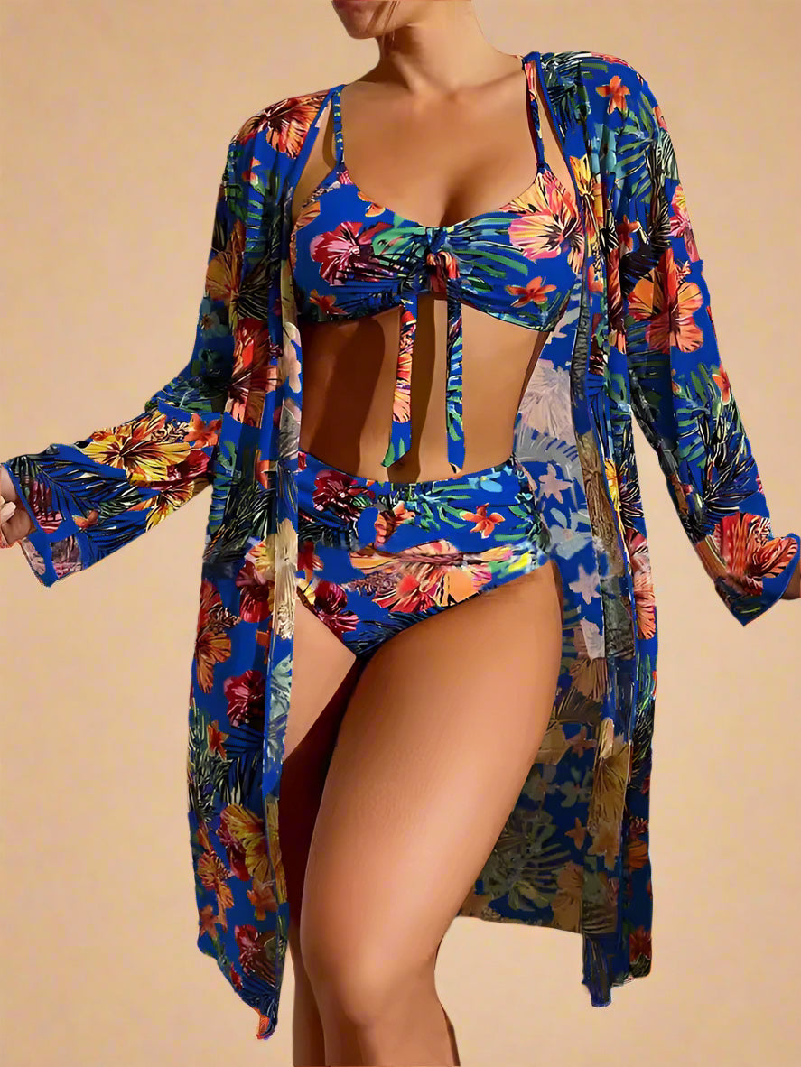Floral Bikini & Cover-Up Set for Women – Elegant High-Waisted Summer Swimwear 12