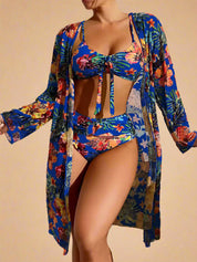 Floral Bikini & Cover-Up Set for Women – Elegant High-Waisted Summer Swimwear 12