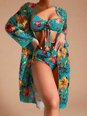 Floral Bikini & Cover-Up Set for Women – Elegant High-Waisted Summer Swimwear 1