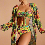 Floral Bikini & Cover-Up Set for Women – Elegant High-Waisted Summer Swimwear 6