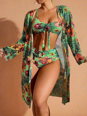Floral Bikini & Cover-Up Set for Women – Elegant High-Waisted Summer Swimwear 8