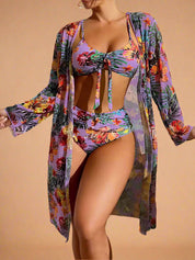 Floral Bikini & Cover-Up Set for Women – Elegant High-Waisted Summer Swimwear 9