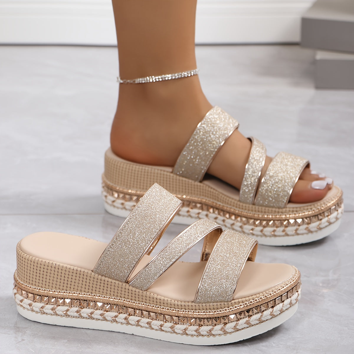 Women's Comfortable Spring Sandals – Champagne Wedge Sandals – Lorelei 5