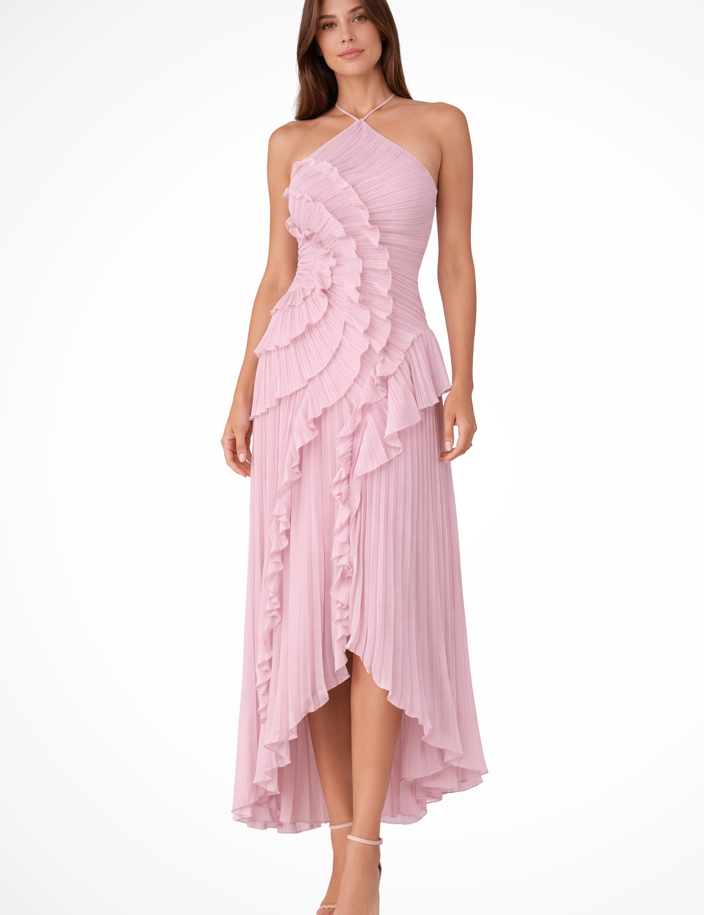 Open-Back Maxi Dress for Women – Ruffled Halter Neck Summer Dress 0