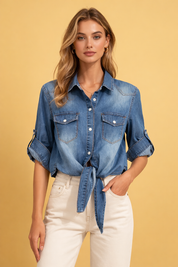 Denim Crop Top for Women – Relaxed Casual Everyday Top – Sapphire