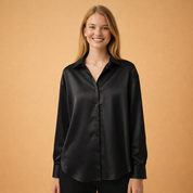 Satin Blouse for Women – Relaxed Casual Button-Up Top – Amily