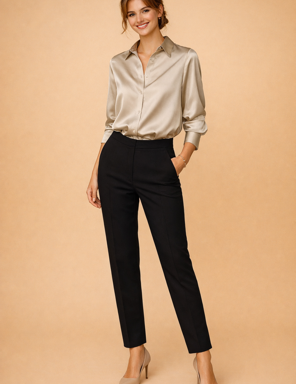 Satin Blouse for Women – Relaxed Casual Button-Up Top – Amily