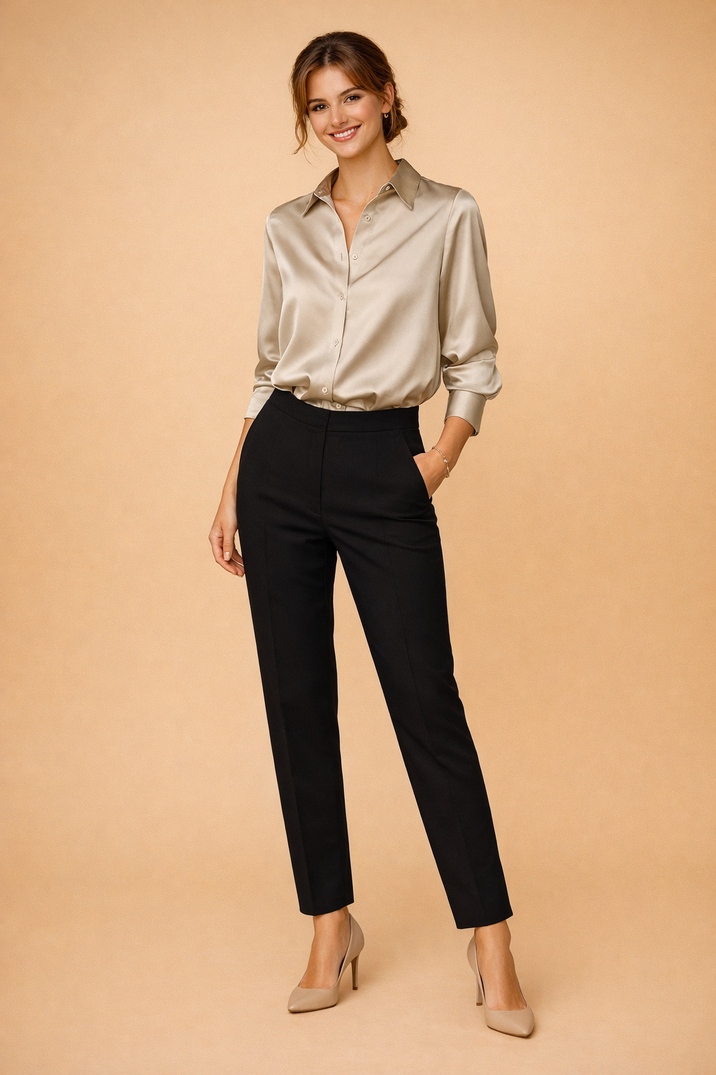 Satin Blouse for Women – Relaxed Casual Button-Up Top – Amily
