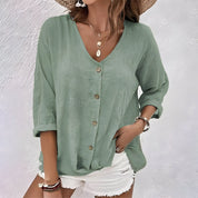 Relaxed Button-Up Blouse for Women – Elegant V-Neck Top 0