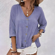 Relaxed Button-Up Blouse for Women – Elegant V-Neck Top 5