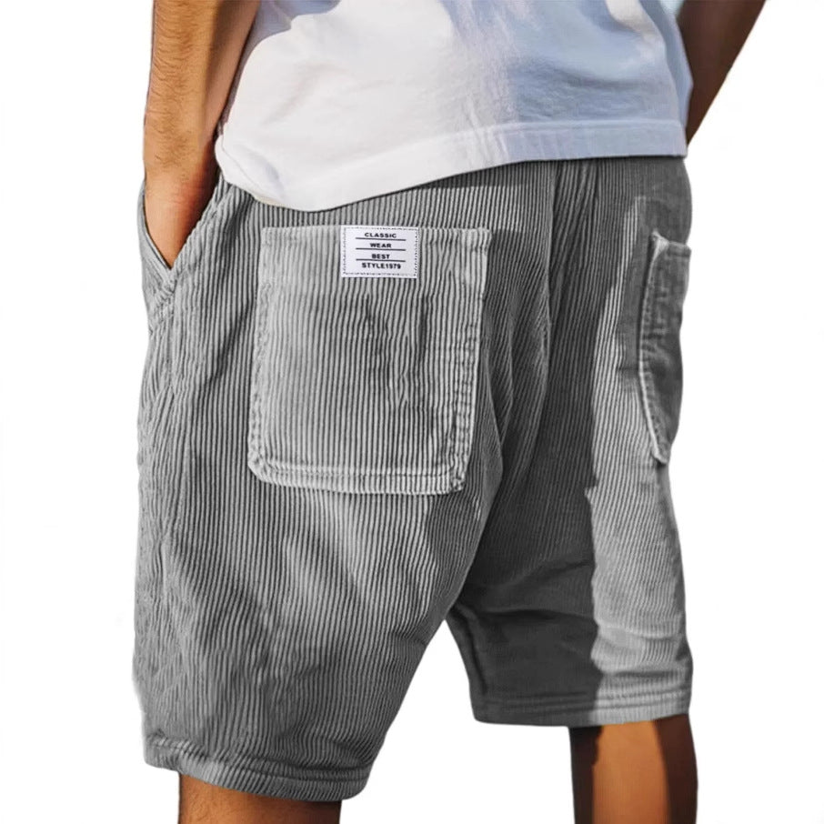 Men's Corduroy Shorts with Elastic Waist – Casual Summer Shorts 0