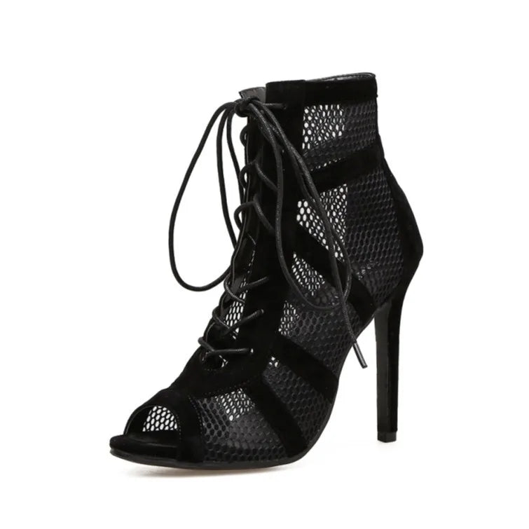 Women's Lace-Up Mesh Heeled Sandals – Elegant Summer Sandals – Nicka 0