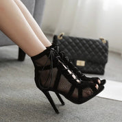 Women's Lace-Up Mesh Heeled Sandals – Elegant Summer Sandals – Nicka 1