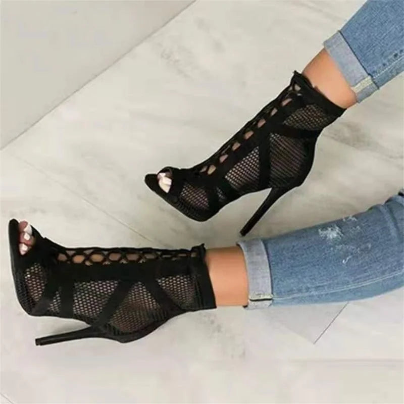 Women's Lace-Up Mesh Heeled Sandals – Elegant Summer Sandals – Nicka 2