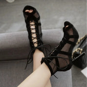 Women's Lace-Up Mesh Heeled Sandals – Elegant Summer Sandals – Nicka 3