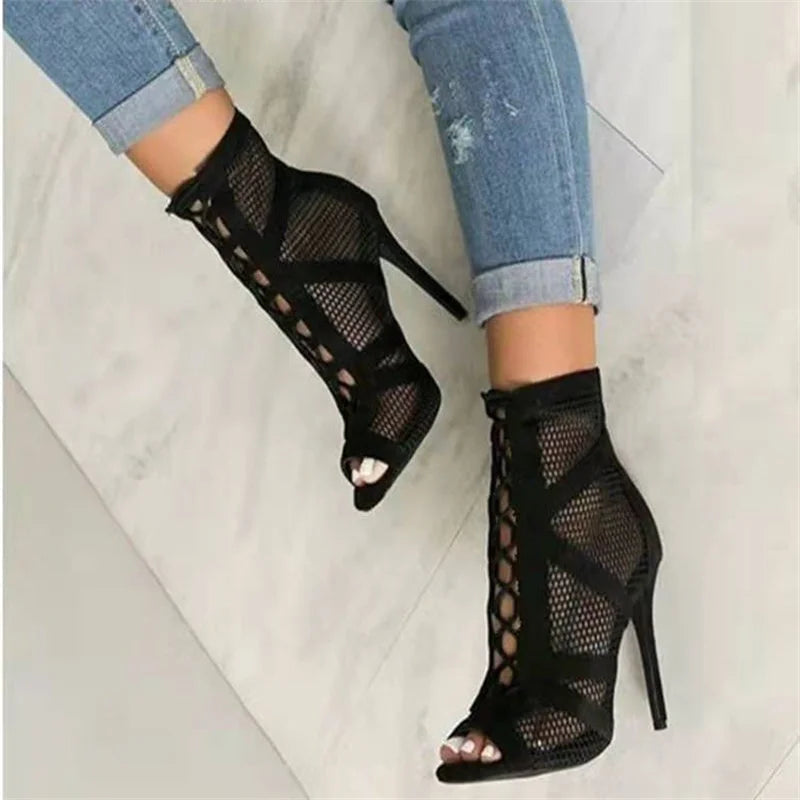 Women's Lace-Up Mesh Heeled Sandals – Elegant Summer Sandals – Nicka 4