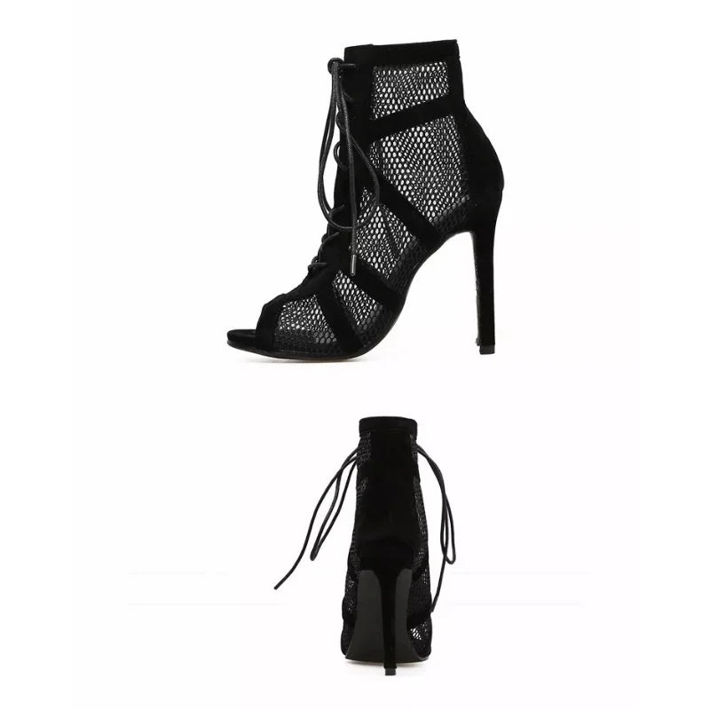 Women's Lace-Up Mesh Heeled Sandals – Elegant Summer Sandals – Nicka 5
