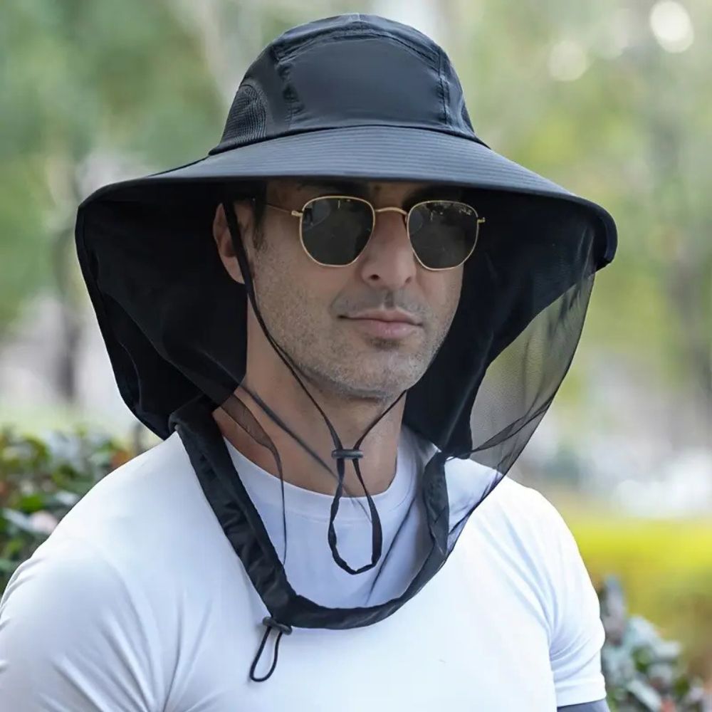 Wide-Brim Sun Hat with Mosquito Net – Breathable UV-Protection Outdoor Hat 0